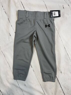 NWT Under Armour Kids' Gray Baseball pants with Black Logo YXXS